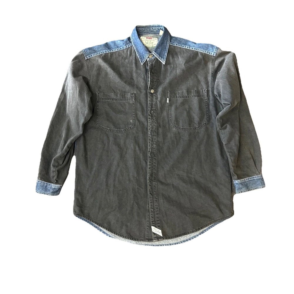 Vintage Levis Two Tone Denim Shirt Mens Medium Black Blue Colorblock Button Down